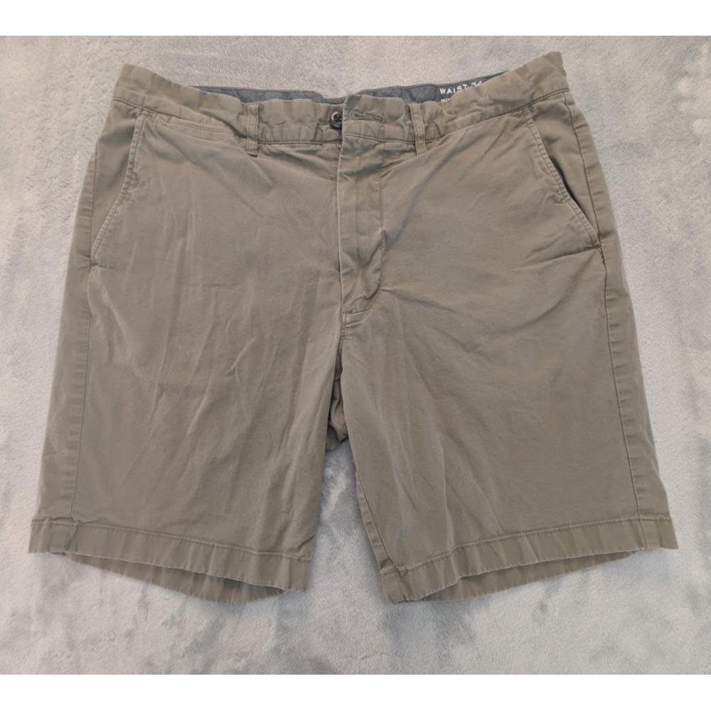 J Crew Mens Chino Shorts 34x9 Khaki Tan Flat Front Casual Stretch